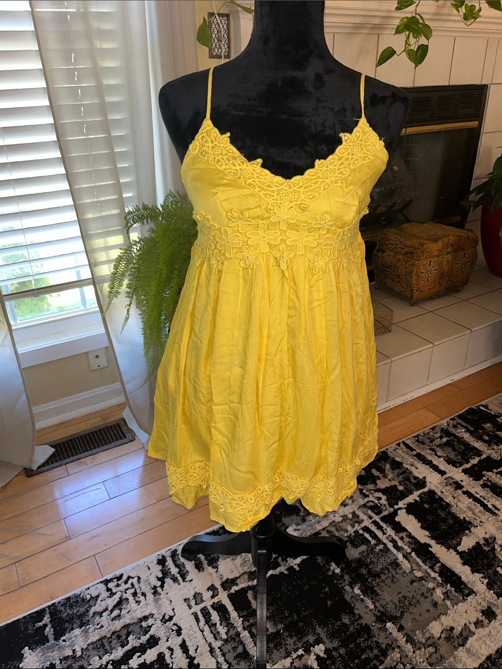 Forever 21 Yellow Lace Trim Spaghetti Strap Dress